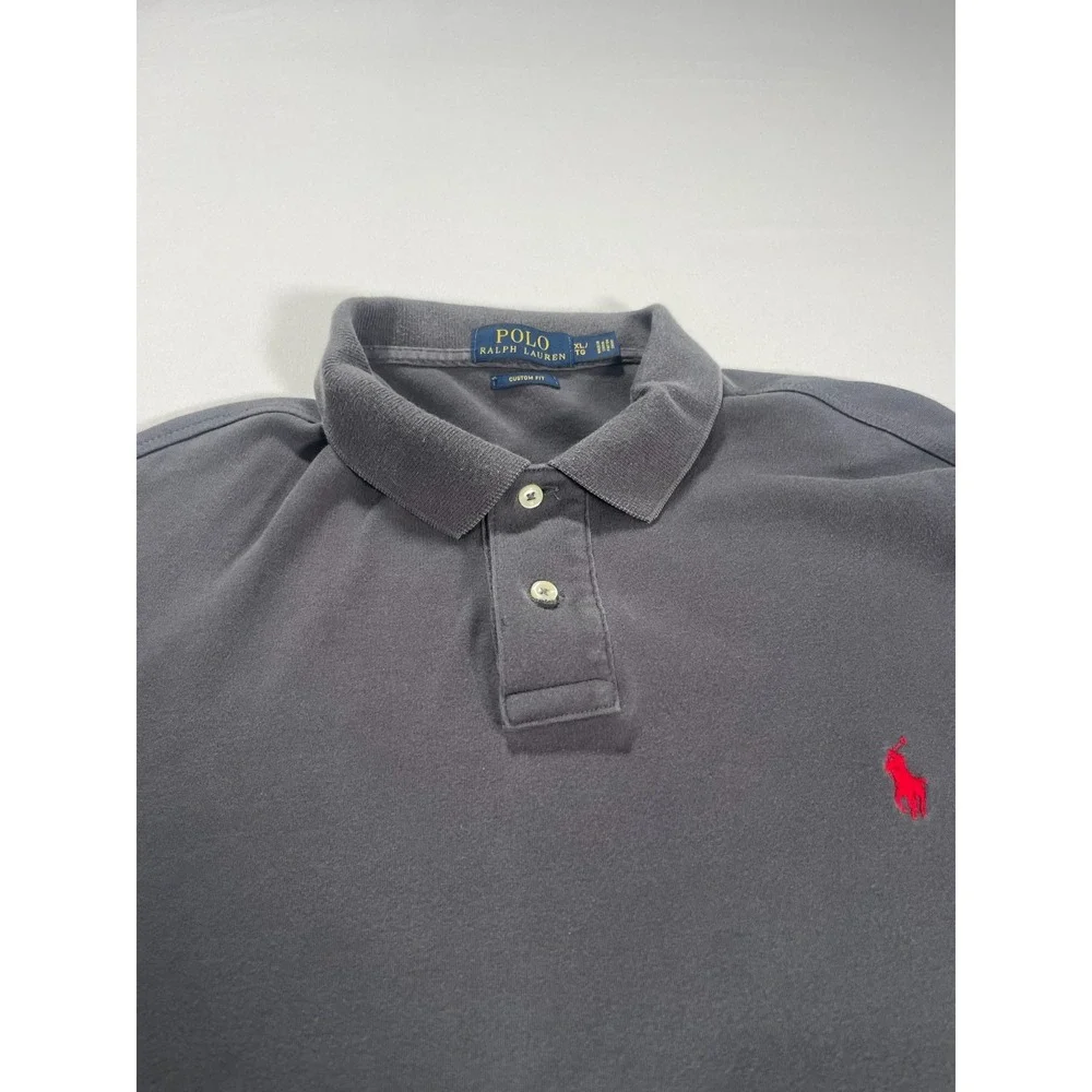 Polo Ralph Lauren‎ Polo Shirt Mens XL Gray Long Sleeve Red Pony Cotton Casual
